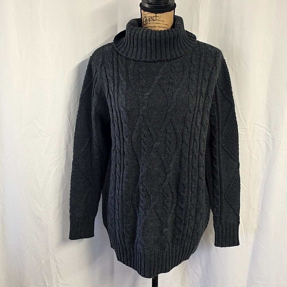 Zenana Womens sz L Sweater Gray Cable Knit Turtleneck Chucky Knit Cozy Cabincore